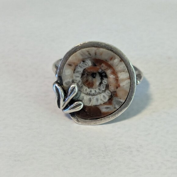 Nautilus Ring Sterling Silver Fossil Ammonite Shell Leaf Boho Unique Vintage - Picture 8 of 8